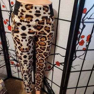 SHOSHOS LADIES LEOPARD PRINT WIDE WAIST LEGGINGS/SIZE SMALL MEDIUM